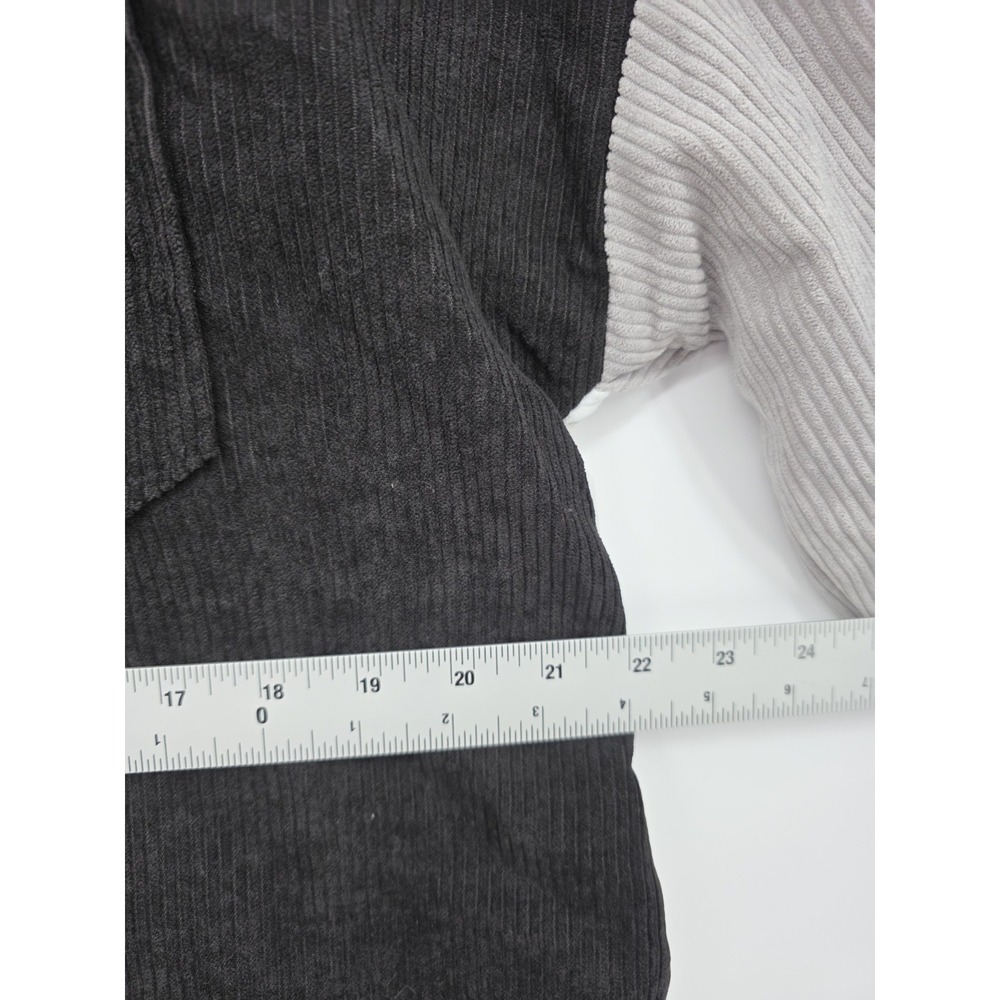 NWT Oversized Color Block Ribbed Button Front Shirt L Long Sleeve Black White - Picture 12 of 13